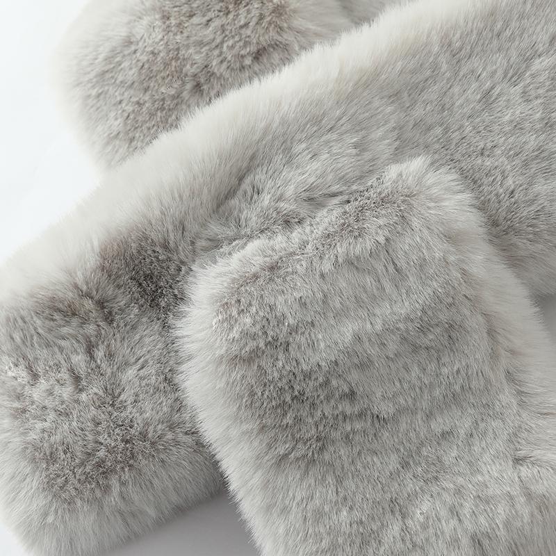Damen Kleiner Perforierter Kaninchenfellschal Weich Flauschig Warm Nackenwärmer Modeaccessoire für Kaltes Wetter Tierhaarschals