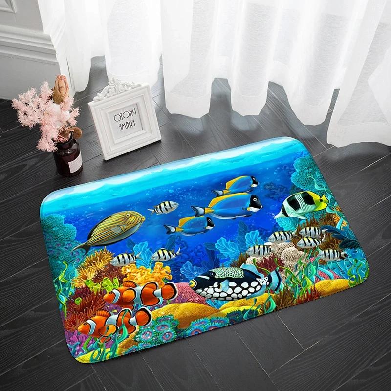 Modern Area Rug Kitchen Mat Anti-slip Underwater World Dolphin Absorbent Bath Mat 3D Print Long Bedroom Entrance Doormat Tapis