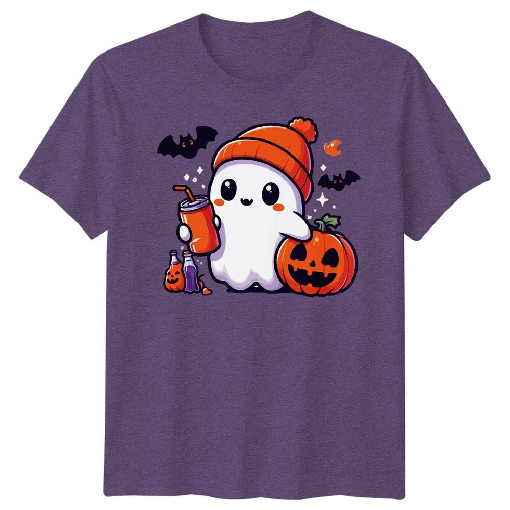 Halloween TShirt Ghost Pumpkin Iced Coffee Spooky Graphic Adults Kids Tee