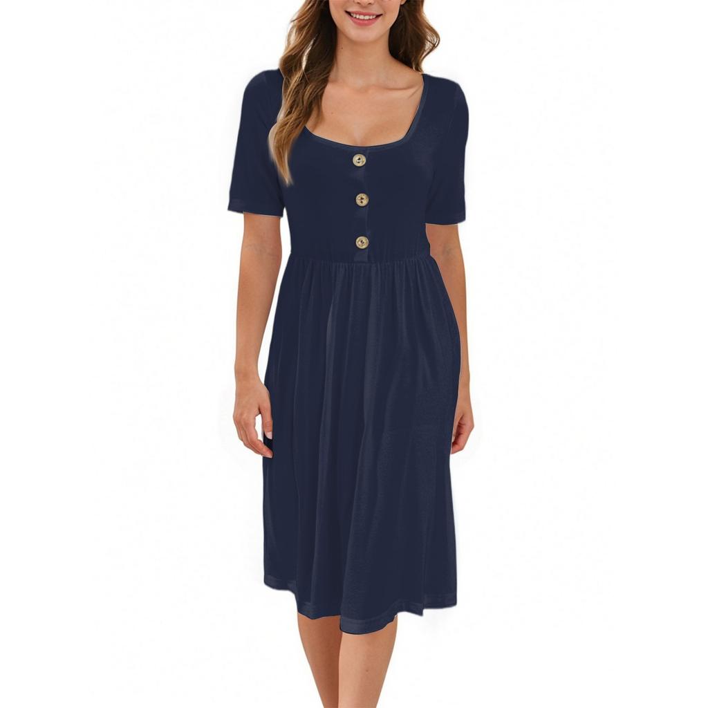 Fashionable Ladies Summer Dresses Elegant Short Sleeve Midi Dress