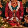 Creative Party Clothes Funny Christmas Shirt, Hilarious 3D Fake Corset Chest Print Crew Neck Shirt Pullover Top, Novelty Long Sleeve Festival Costume