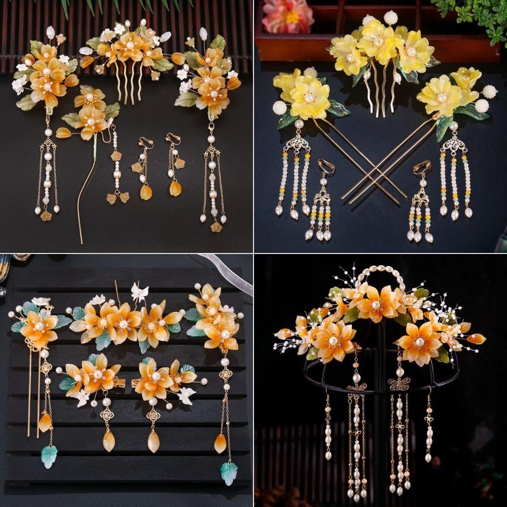 Tassel Hanfu Hair Stick Ancient Style Flower Hair Comb Exquisite Chinese Style Hairpin Set  Women