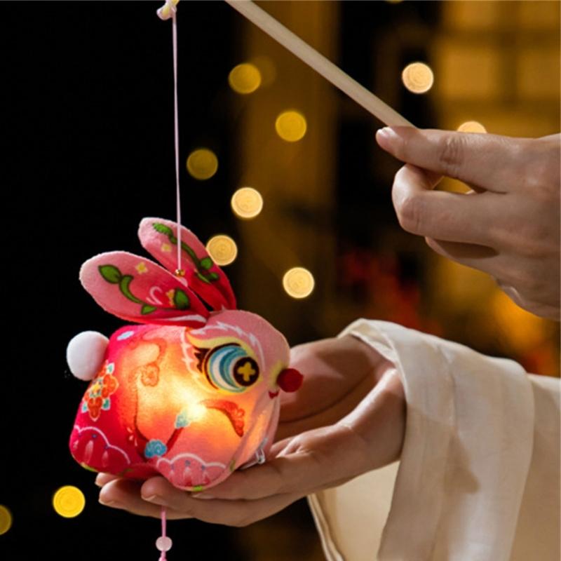 Handmade Fabric Rabbit Lamp Making Supplies Traditional Style Design With Glowing LED For Party Decoration