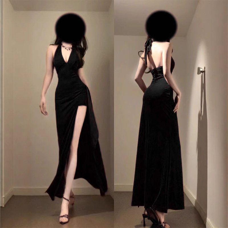 Summer French-Style Red Dress for Women, Slim-Fit Gown with a Flattering Waist, Elegant Slit Dress, Long Dress