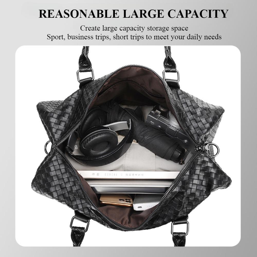 Vintage Woven Handheld Travel Bags High Quality PU Leather Large Capacity Sports Yoga Fitness Bag for Men Short Distance Trip Oblique Span Touring Bag