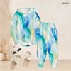 Women Plus Size Two Piece Set Hooded Long Sleeve Printed Top Cuffed Dark Blue Pants