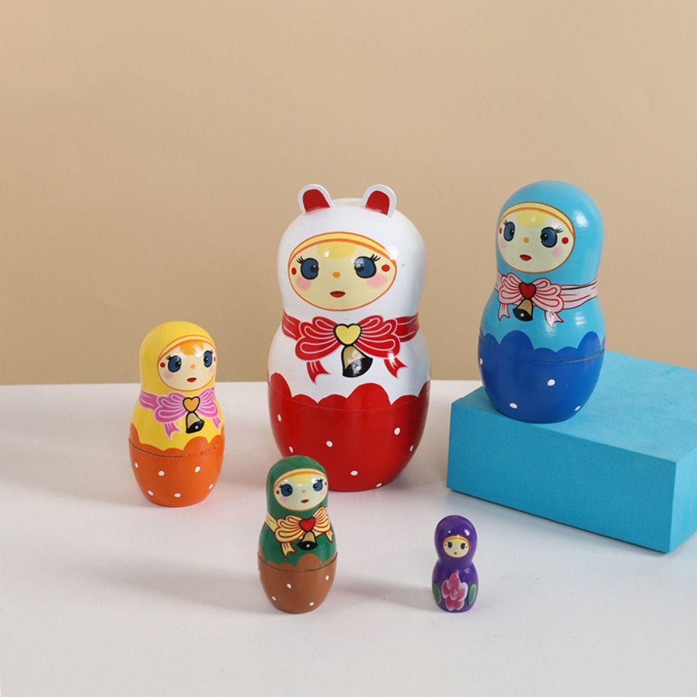 Bear 5Pcs/Set Animal Matryoshka Doll Wood Smooth Wooden Stacking Dolls Panda Craft Girls Russian Doll Kids