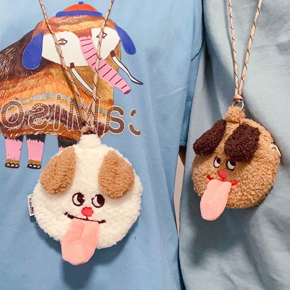 

Plush Puppy Key Chain Bag Tongue Sticking Puppy Plush Wallet Travel Halter Coin Purse Girl