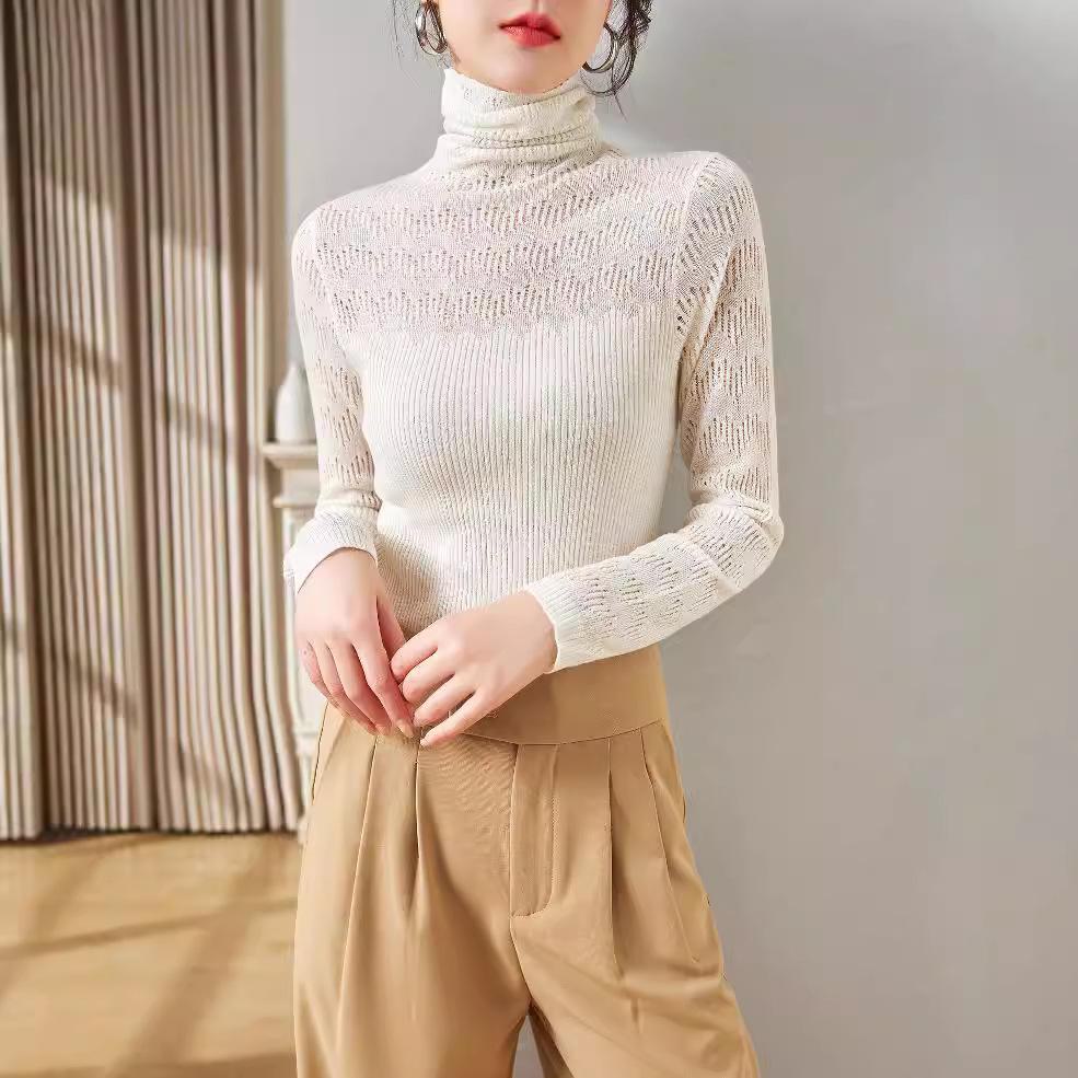 

Осенне-зимний облегающий вязаный свитер с ажурным дизайном и водолазкой 120