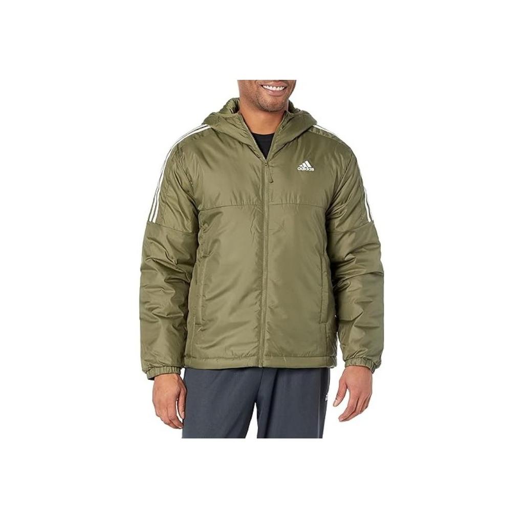 Adidas Essentials Insulated Hooded Jacket Logo Print Zip-Up Jacket Men Jacket Olive HZ5725