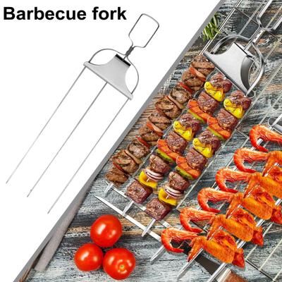 Grill Skewers Stainless Steel BBQ Kebab Sticks with Push Rod Sliders 3-Prong Metal Barbecue Skewers