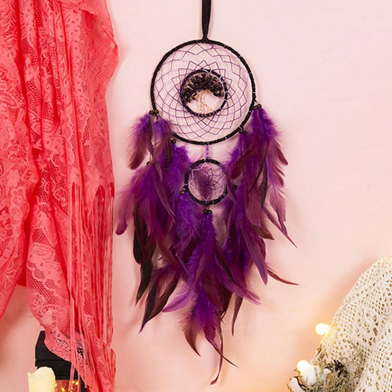 Tree of Life Dream Catcher Handmade Pink Gravel Wall Hangings Feather Craft Home Decor Wind Chimes DreamCatchers Room Decorate