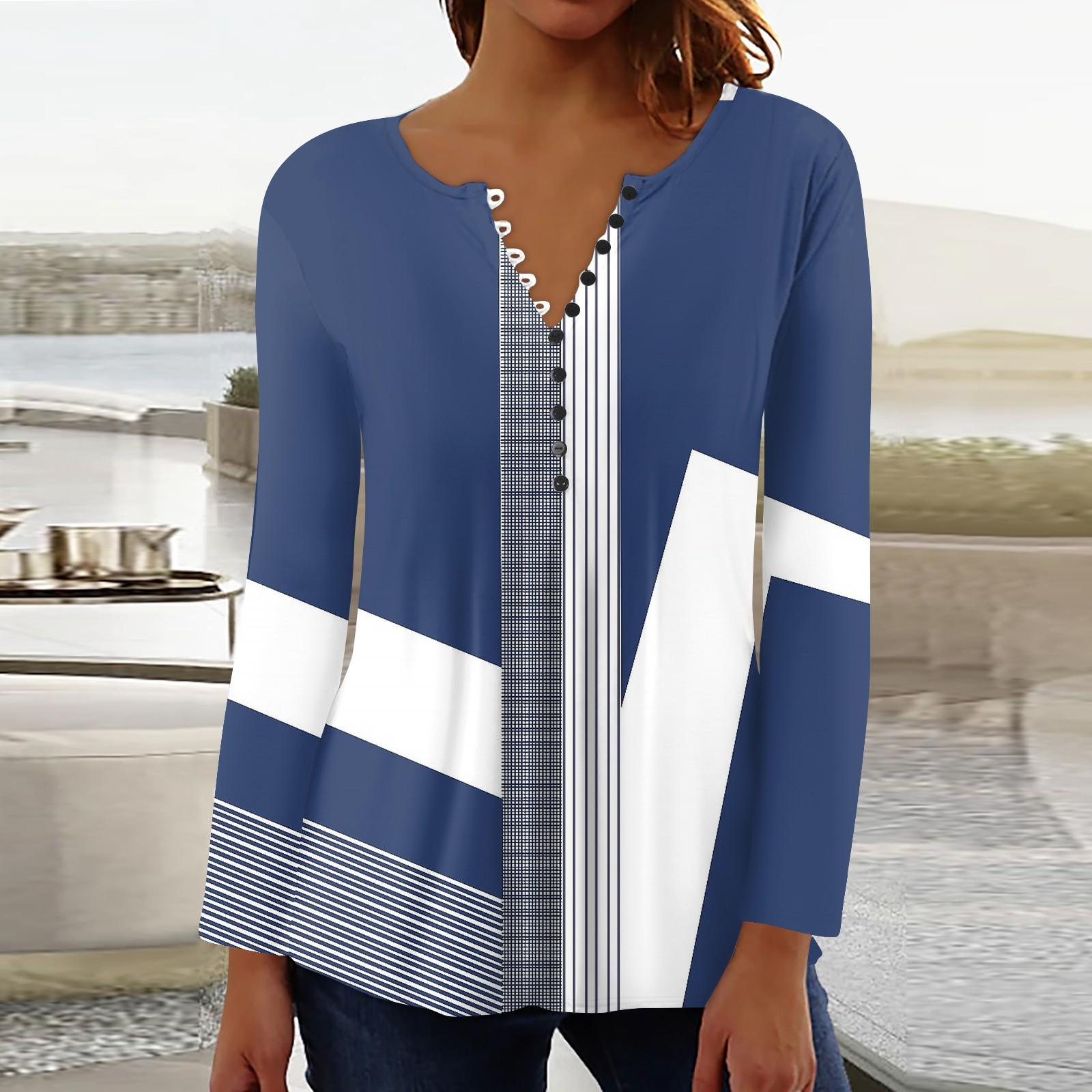 

Женский повседневный топ свободного покроя с длинным рукавом и пуговицами L синий