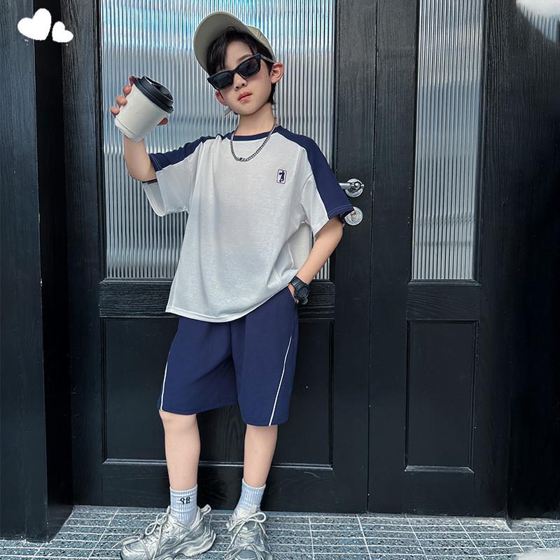 Boys' suit children's sports and leisure letter color short sleeved T-shirt