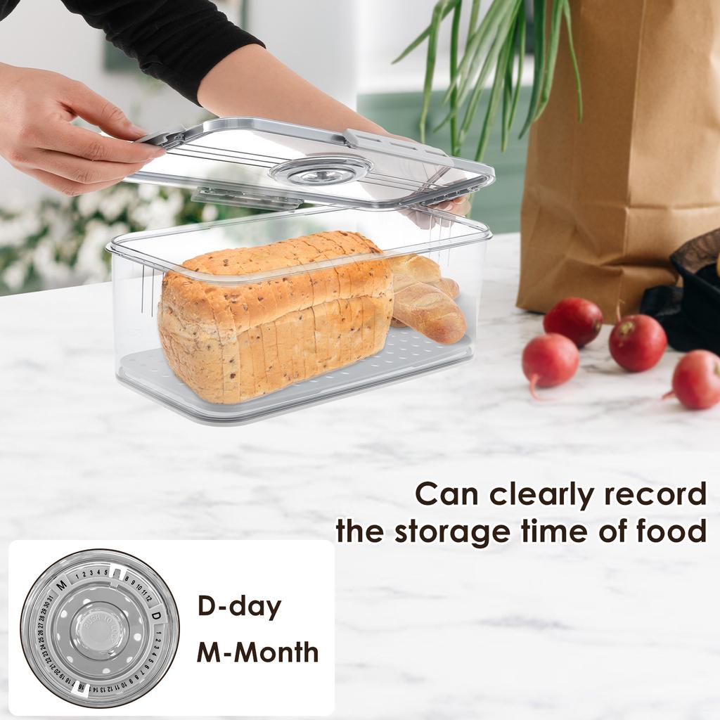 Pojemnik na chleb z uszczelką, klasy spożywczej, pojemnik do przechowywania żywności z zatrzaskiem i zapisem czasu, koszyki na chleb, kanapki, warzywa, owoce, pudełko do przechowywania