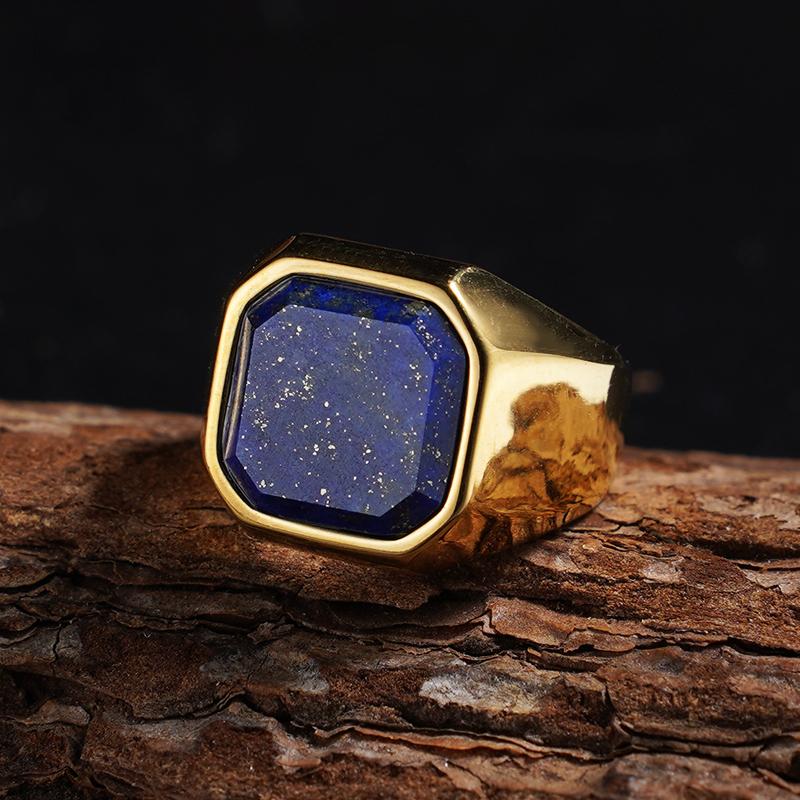 

Elegant 316L Stainless Steel Elliptical Rings with Natural Stones - Lapis Lazuli - Handmade jewelry 12