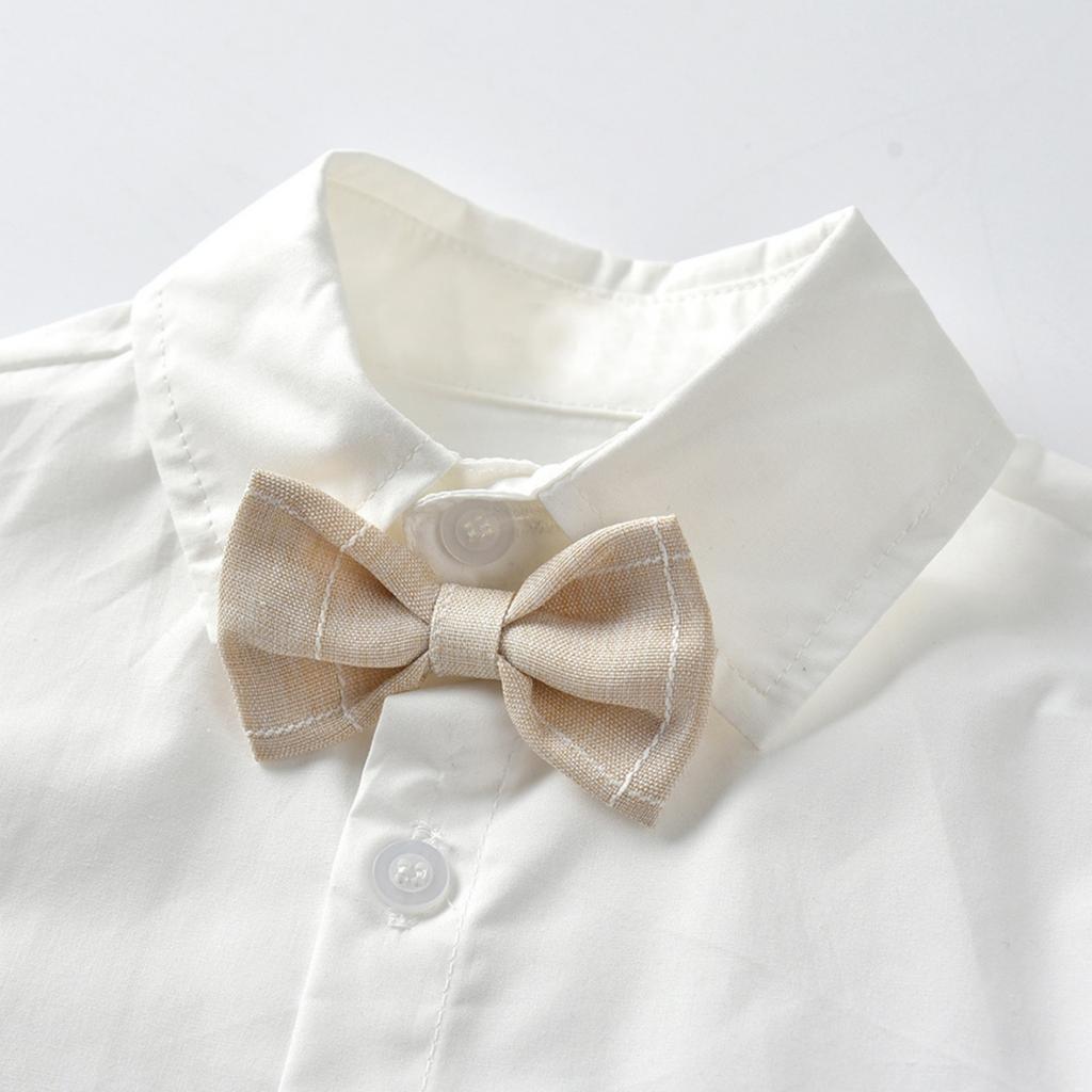 European Striped Short Sleeve Shirt and Bowtie Set for Men