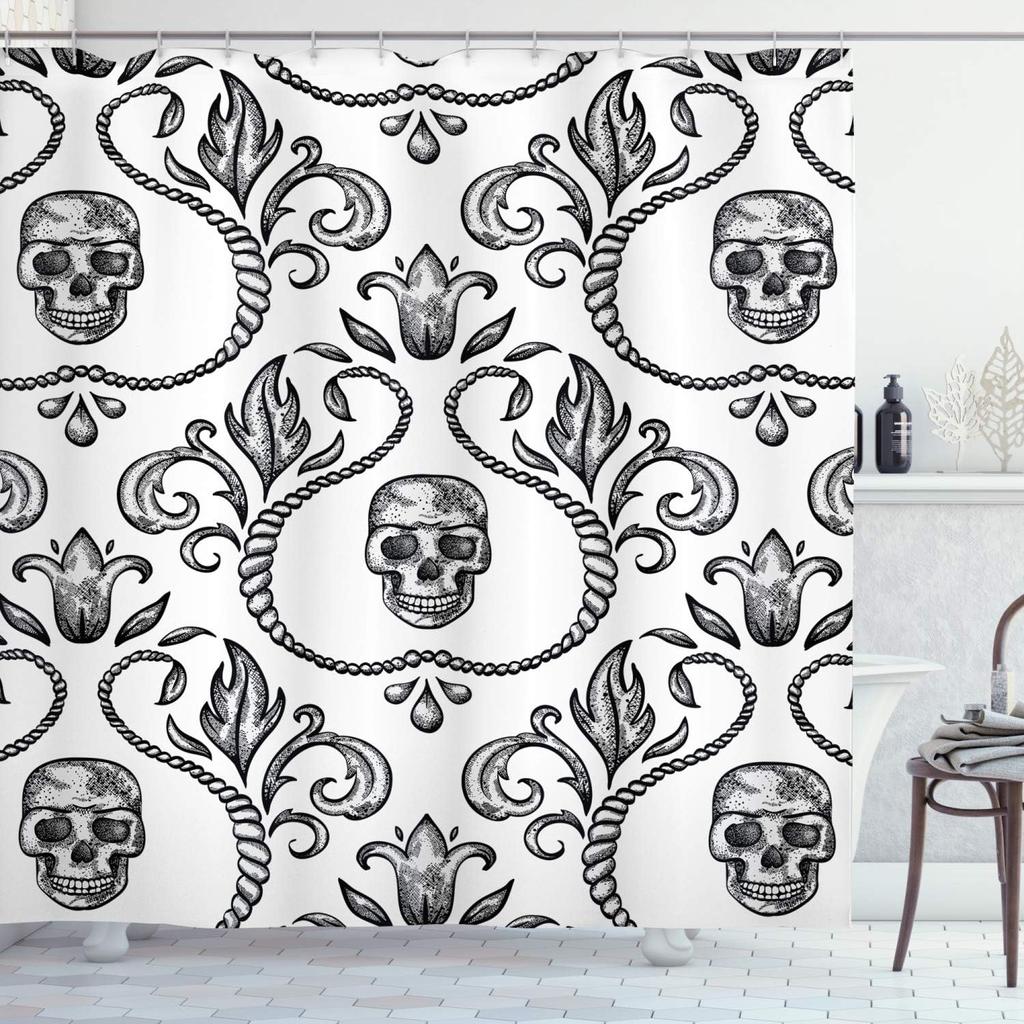 Rideau de douche de Noël, Boules Style Vintage Design Célébration Saison Hivernale Thème Merveilleux Flocons de neige, Tissu Tissu Salle de bain