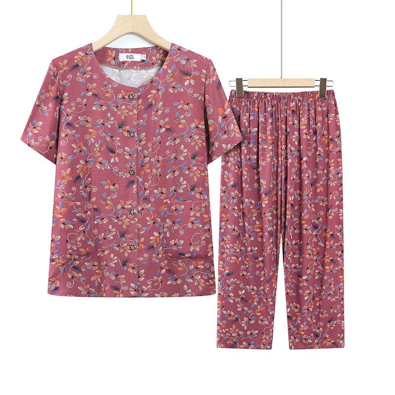 Elderly Women s Summer Floral Shorts and Cardigan Pajama Set 5XL - 75-80 kg красный