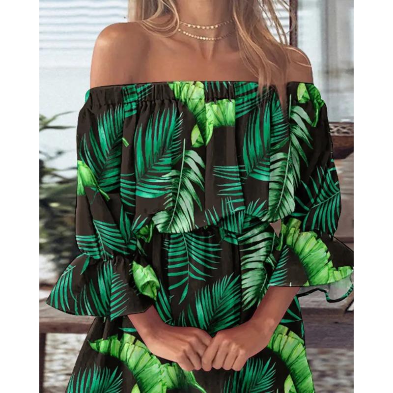 Sexy Fashion Shoulder Print Dress Women's Clothing