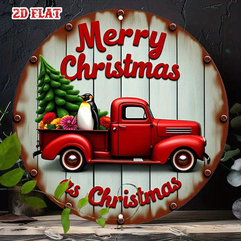 piece D flat retro red truck Christmas ornament Suitable for indooroutdoorRustic garage living roomcafe decor fun room