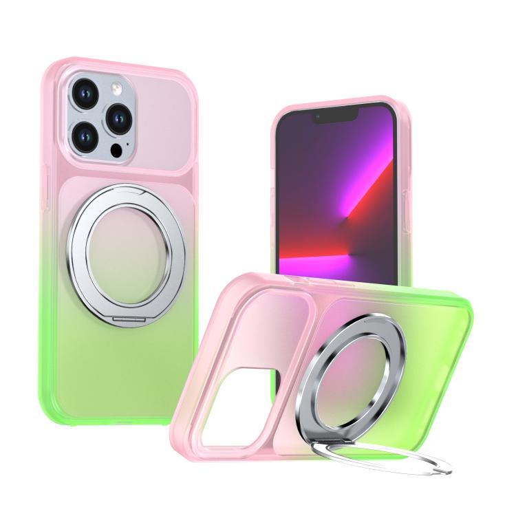 Phantom Skin Feel Gradient PC+TPU Phone Case With 360° Rotating Metal Holder, Magnetic Wireless Charging Shockproof Protective Cover