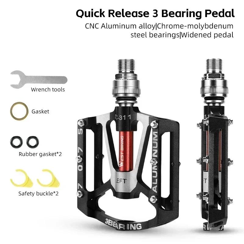 Bicycle Quick Release Pedals 3 Bearings 7075 Aluminum Alloy MTB Ultralight Pedals Cruisers Bike Folding Bike Pedals чёрный