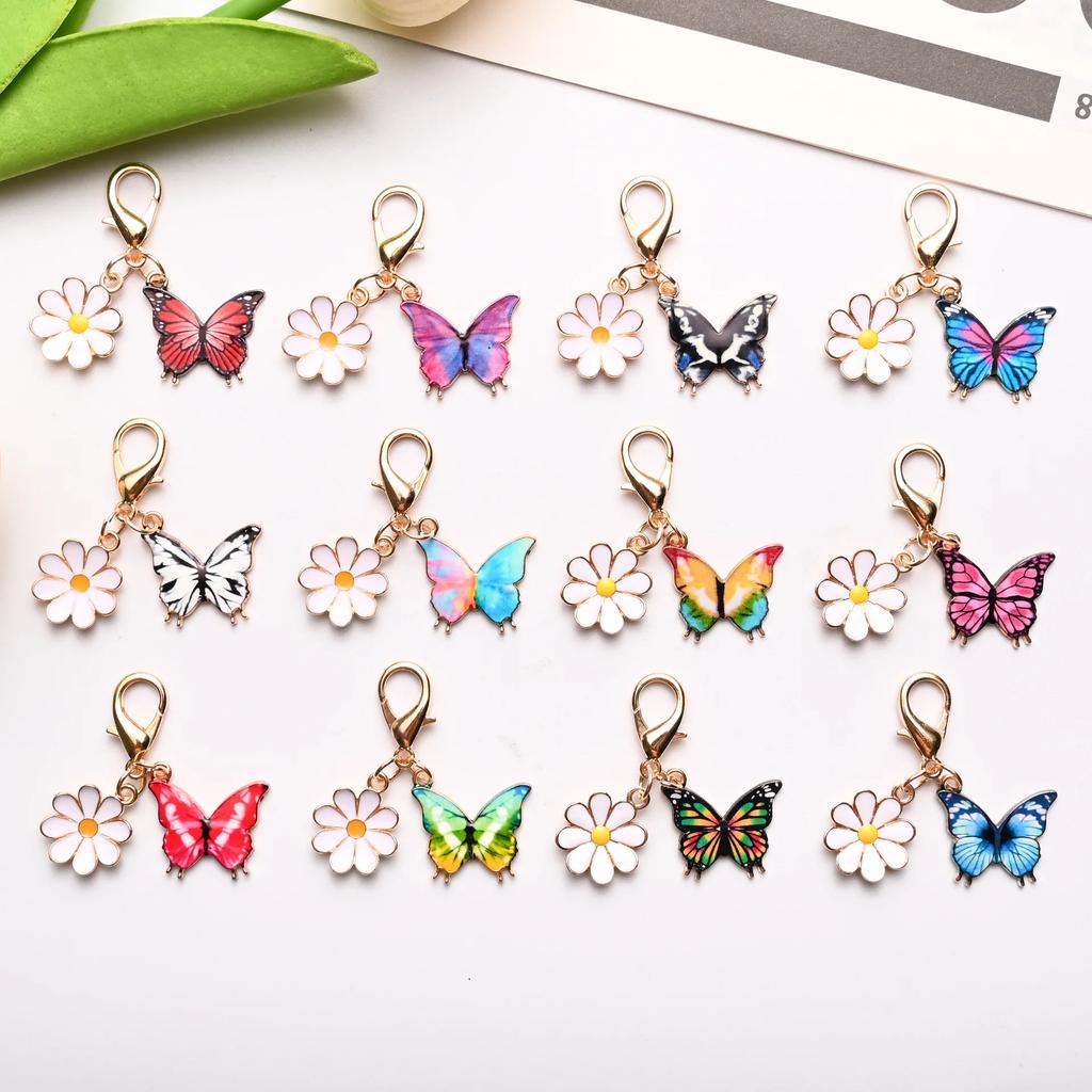 1-20PCS Cute Colorful Butterfly Daisy Keychain Drop Oil Handmade Gift for Thanksgiving Friendship Appreciation Keepsake