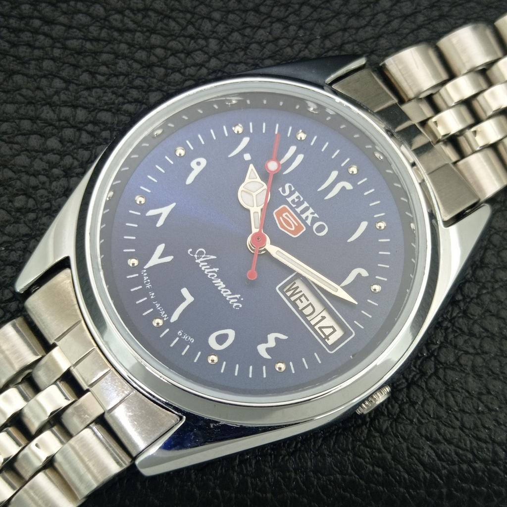AUTOMATIC VINTAGE REFURBISHED SEIKO 5 6309A JAPAN MENS BLUE DIAL WATCH A442395-1
