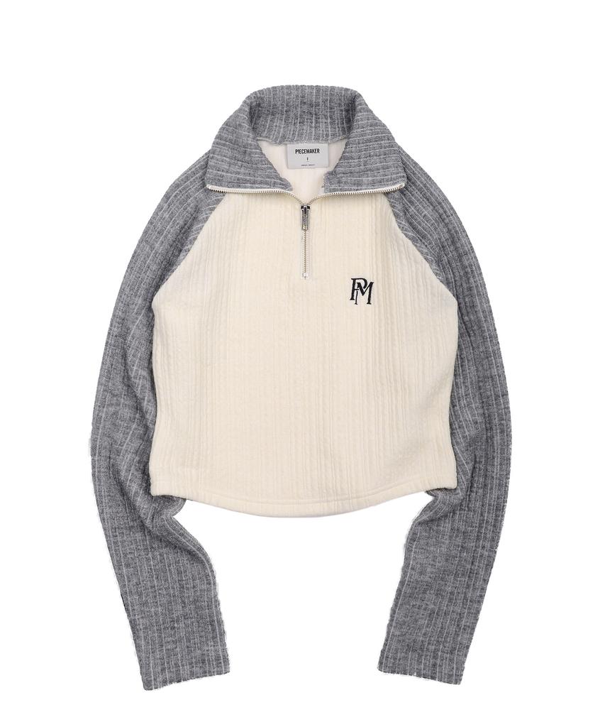 PEACE MAKER Official Wave Crop Half Zip Knit (Grey)