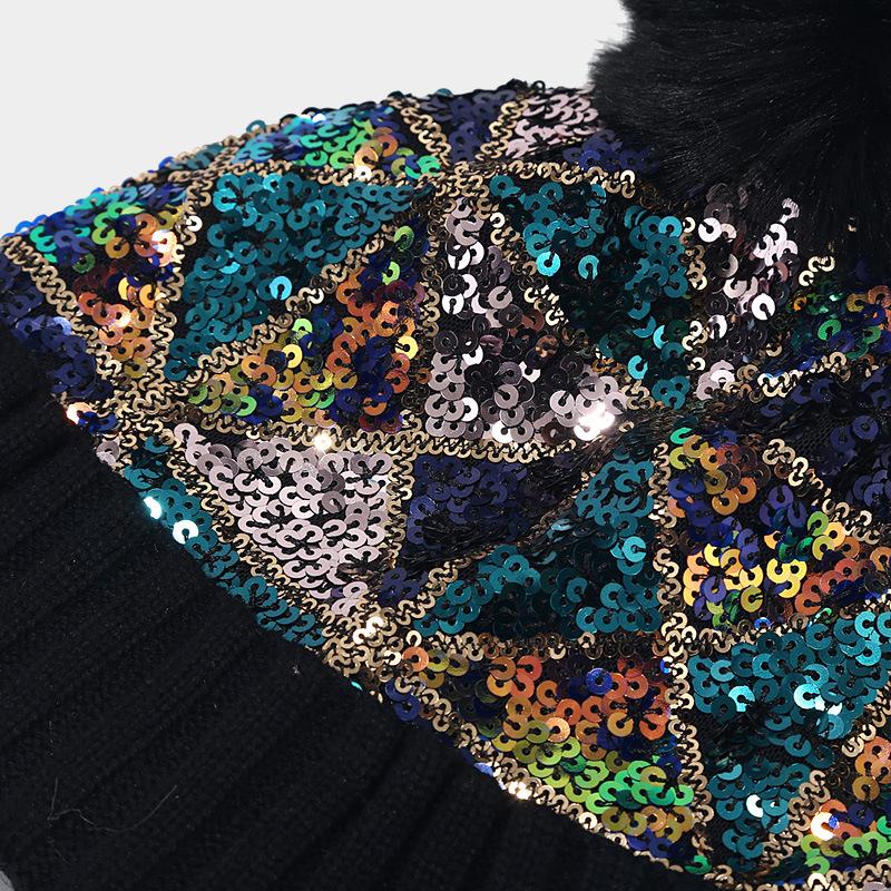 Women S Sequined Knit Hat Autumn Winter Warm Ear Protection Street Style Casual Hat