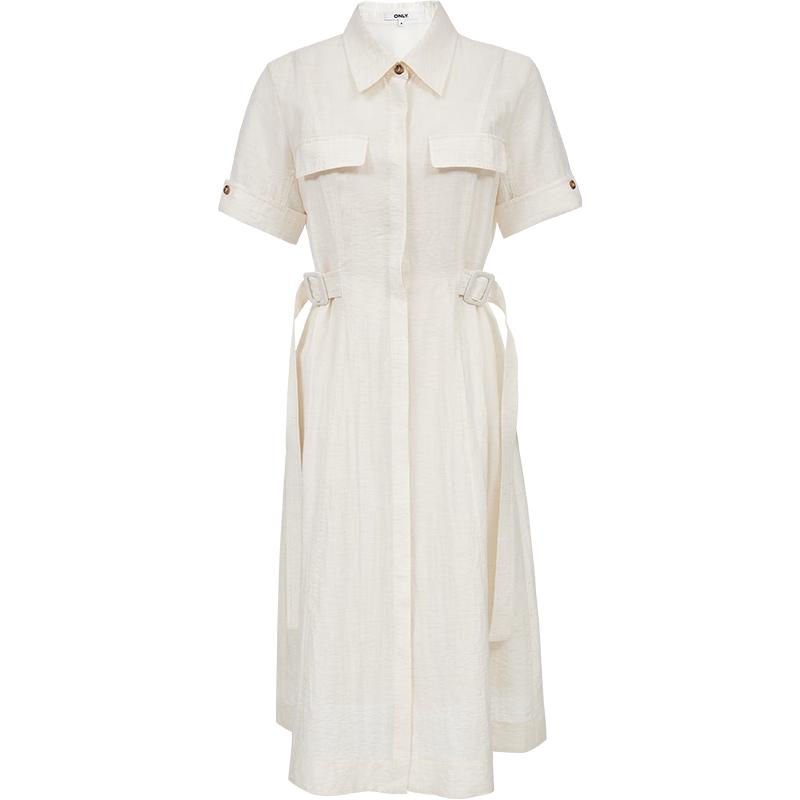 

ONLY Women s 2025 Spring Lapel Adjustable Belt Mid-Length Dress XS