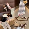 Grape Mother Studiolee Leather Version Increased Height by 4cm~ One-word Belt Outer Wear Cover Toe Herringbone Flat Bottom Toe Slippers