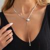 Fashionable Flat Snake Chain CCB Bead Embellishment Splicing Necklace for Women, Simple Pearl Tassel Necklace, Jewelry Gift