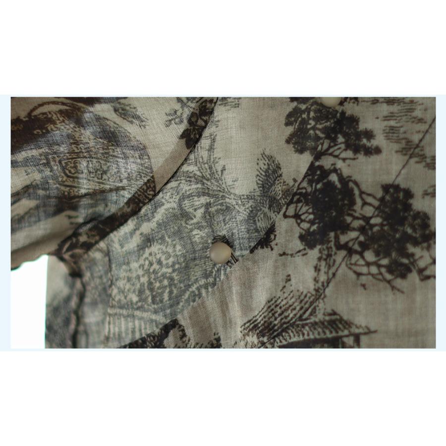 Top z ramie ve stylu čínského límce se šikmým zapínáním, China-Chic orientální potisk, košile s širokými rukávy, dámská letní