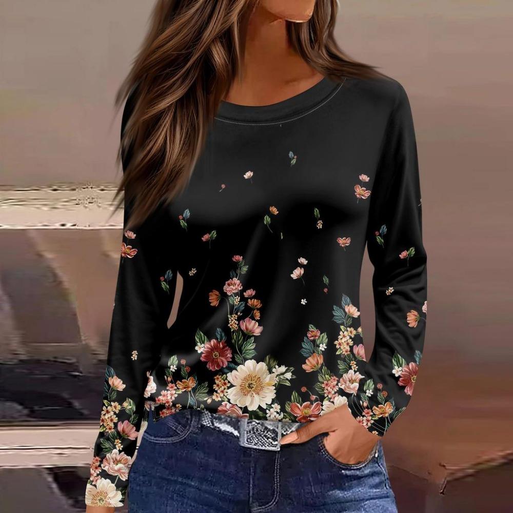 Women's 3D petal falling print fashionable long sleeved shirt
