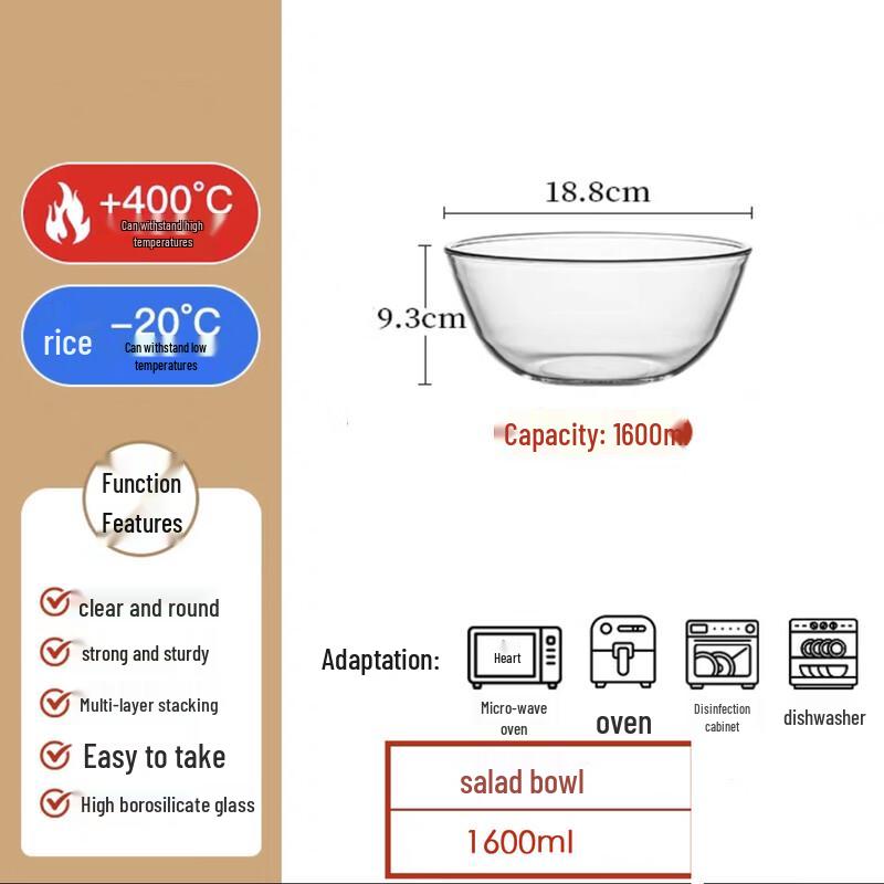 Flavinmci Transparent Heat-Resistant Glass Bowl