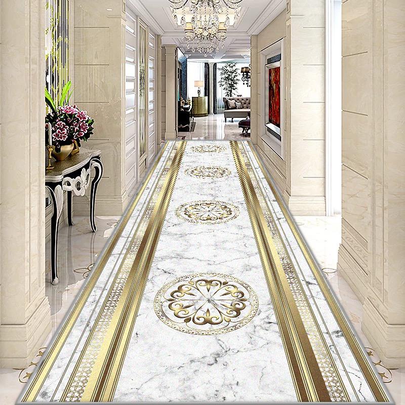 European Style Long Corridor Carpet for Living Room Marble Decoration Home Hallway Runner Rug Villa Hotel Stairs Passageway Mat