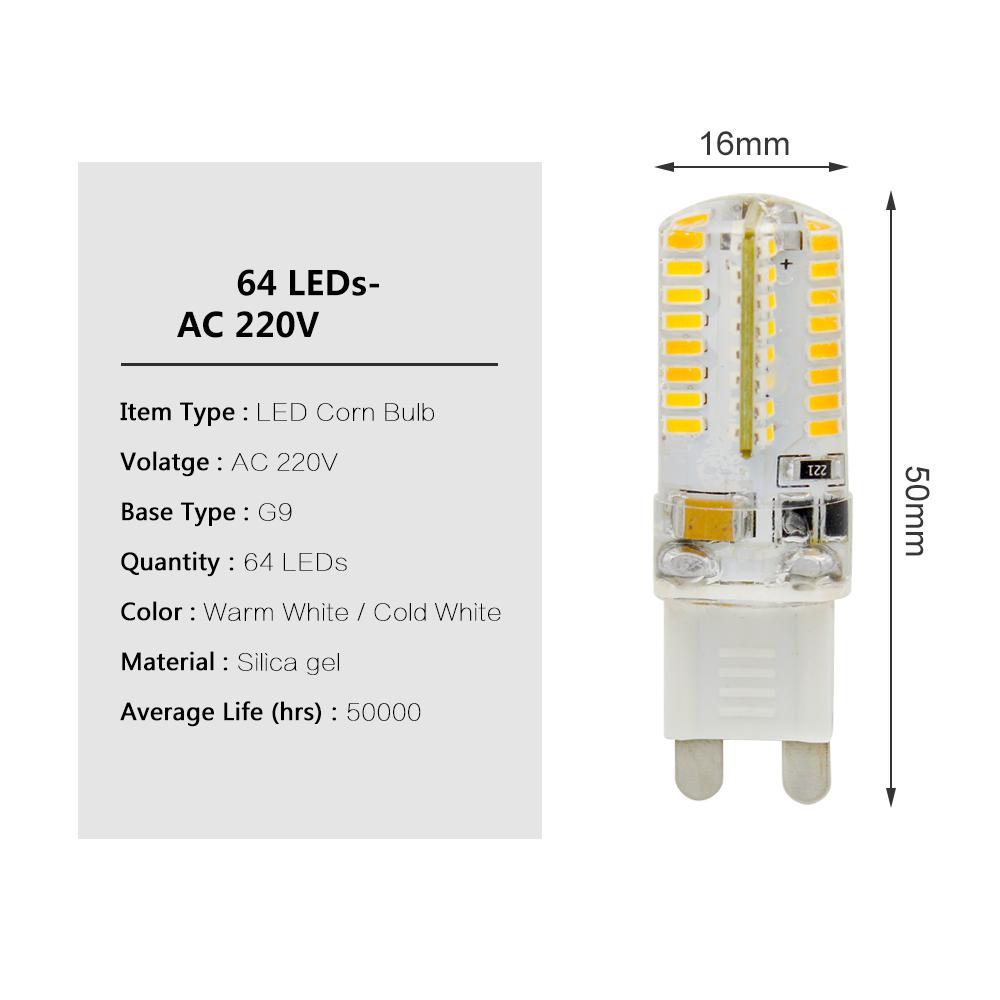1pcs G9 3W AC 220V LED Light Bulb 64leds SMD3014 Warm/Cold White Lights Replace 0W 30W Halogen Lamp For Indoor Home Chandelier