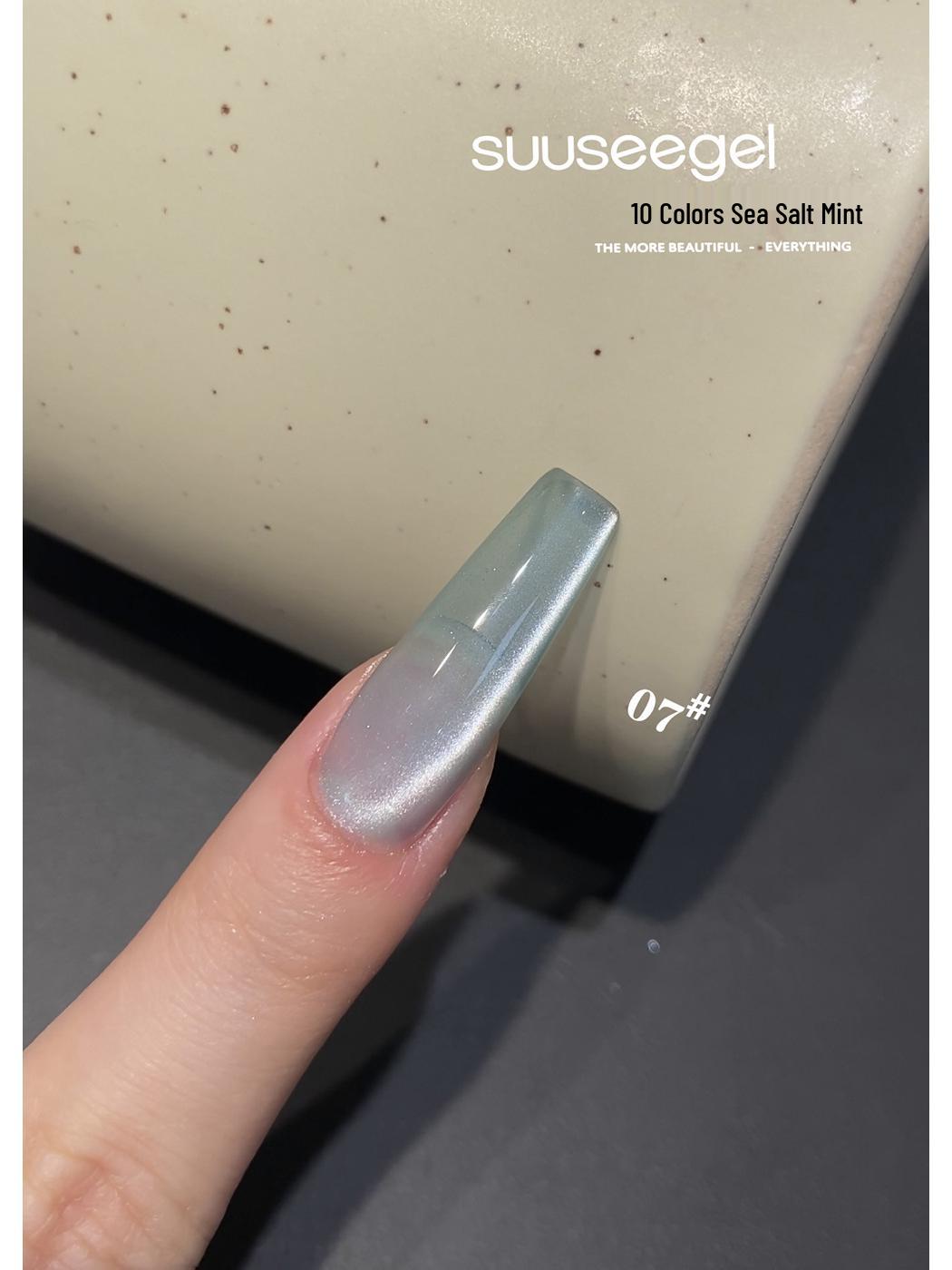 

Sea Salt Mint Cat Eye Gel Nail Polish - 10 Colors with Green Glass Beads Mambo Style