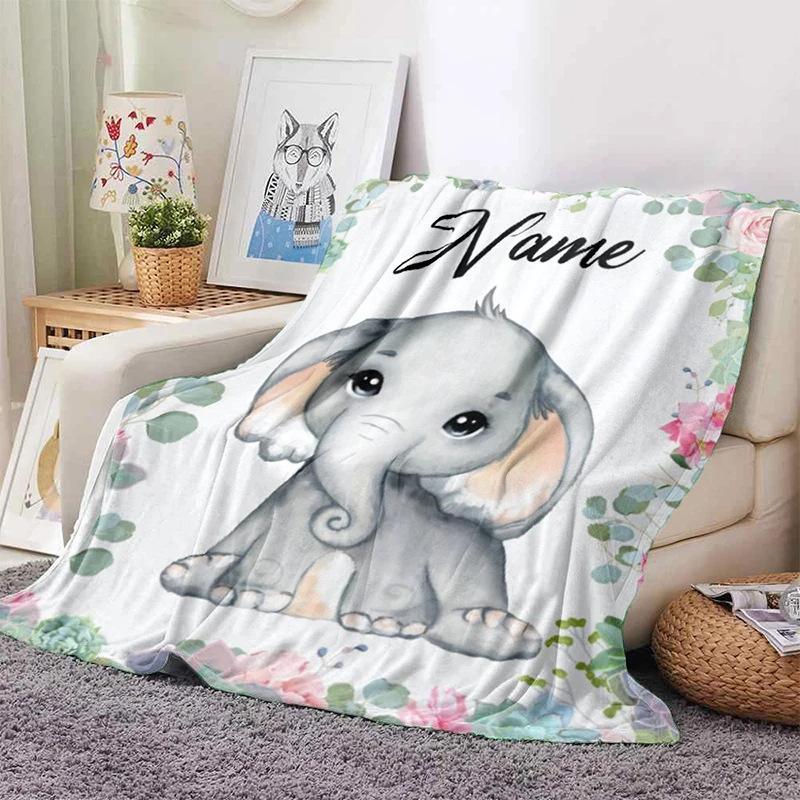 Personalized Name Blanket Cartoon Animal Exclusive Print Name Flannel Blanket Fun Gift Blanket