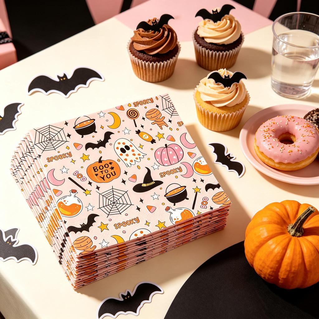 5 Bags Halloween Printed Paper Napkins Disposable Cute Pumpkin Ghost Tableware Party Dinner Serviettes