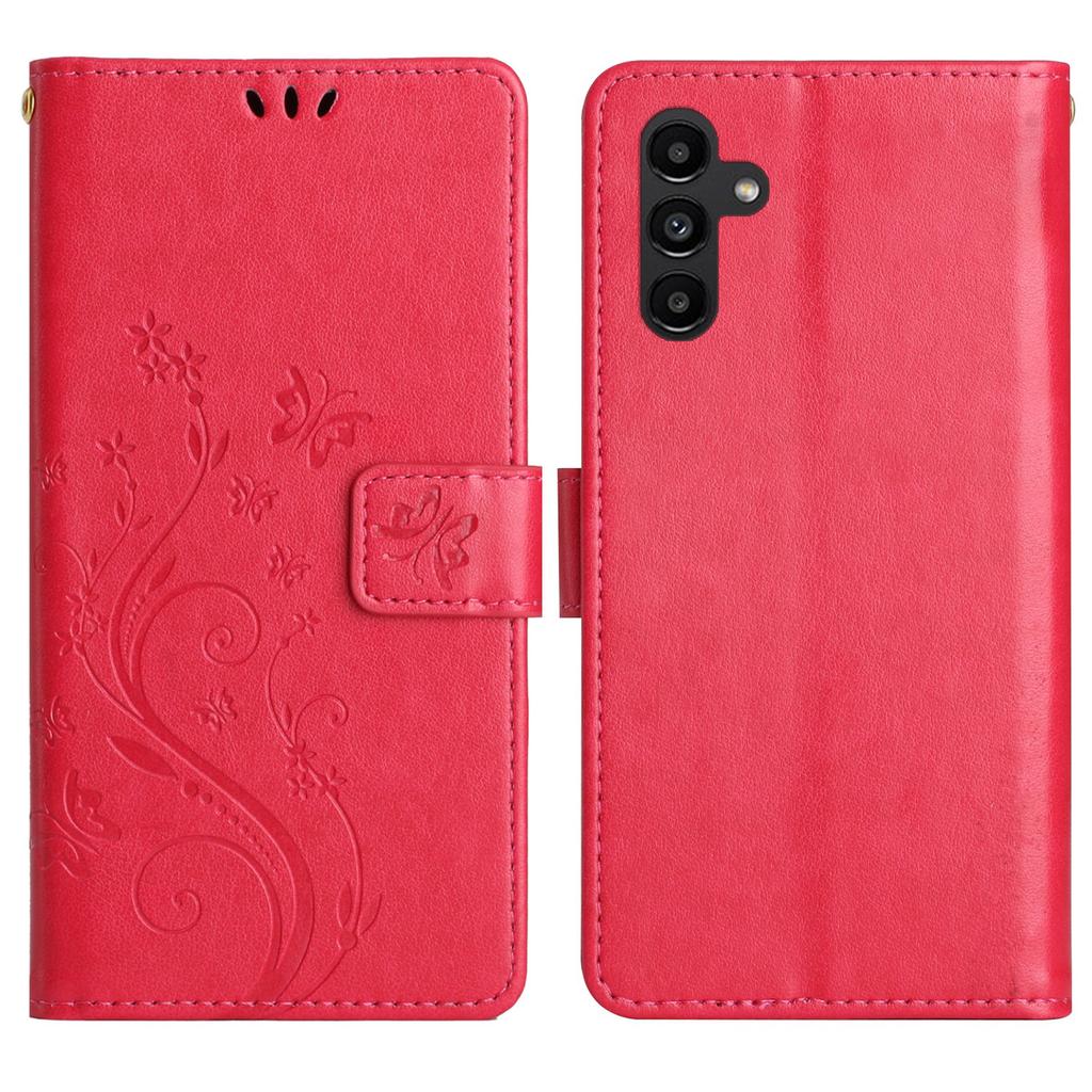 For Samsung Galaxy S24 FE Leather Wallet Case Butterfly Flower Imprinted Phone Cover with Strap