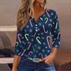 Women's Casual Fashion V-neck Loose Versatile Christmas Print Three-quarter Sleeve Top