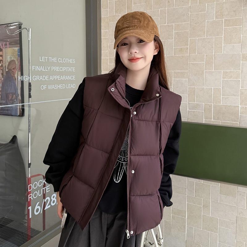 New autumn and winter solid color zipper stand-up collar short cotton vest small man wearing thin student vest jacket Cang