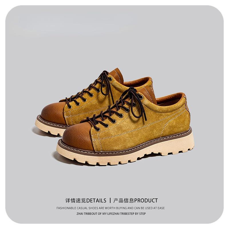 Men Leather Casual Shoes Comfortable Platform Shoes Suede Genuine  British Style Lace-Up  Shoes Outdoor Low Ankle Men Shoer