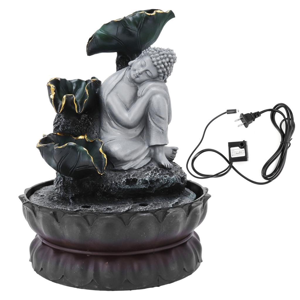 Sitting Sleeping Buddha Statue Water LED Fountain Ornaments for Home Office Desktop DecorEU Plug
