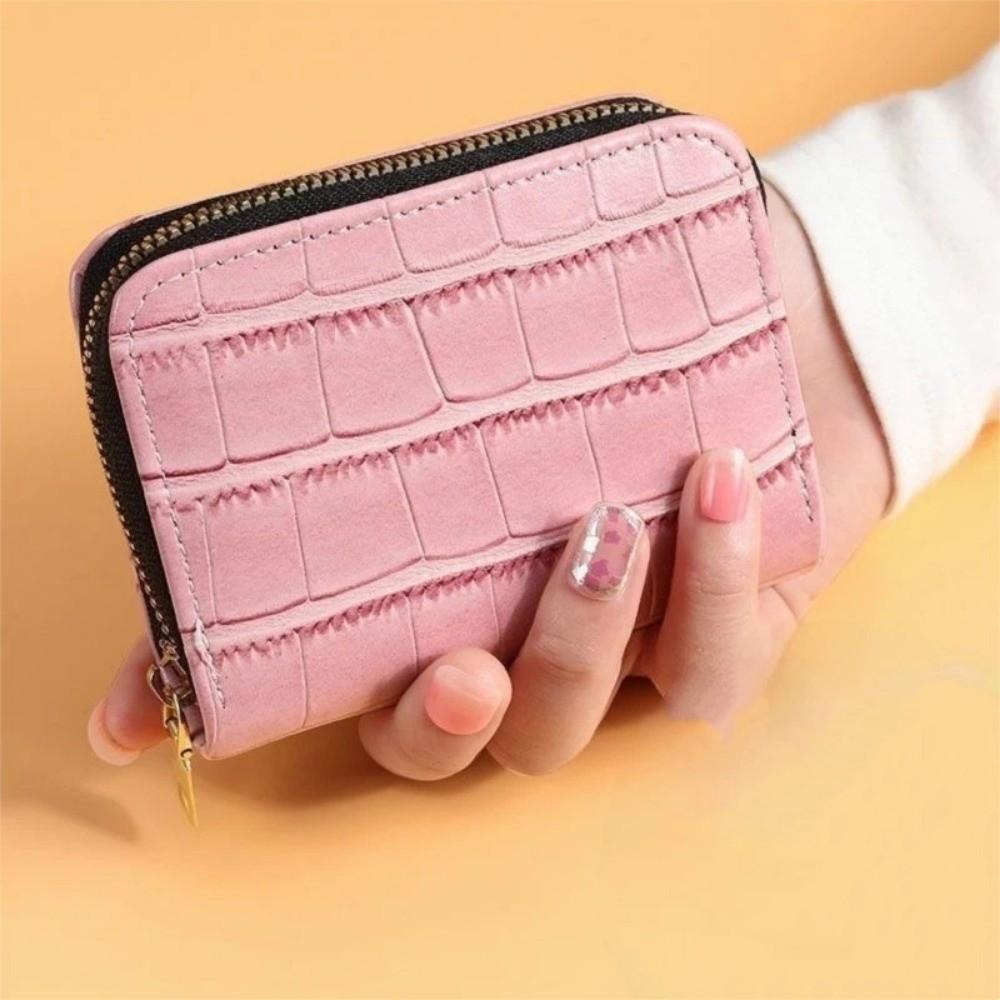 Vintage Mini Slim Card Holder with Zipper PU Zero Wallet Crocodile Pattern Multi Card Slots Thin Small Purse Driver License Case