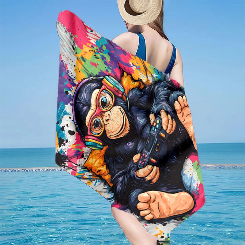 Monkey Gamer Adventure Beach Towel, Super Soft Microfiber, Gift for Her/Him, Birthday, for Pool, Beach, Travel, Home Decor Fan gifts