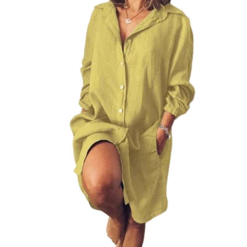 2024 New Loose Double Pocket Long Sleeve Solid Women's Long Shirt
